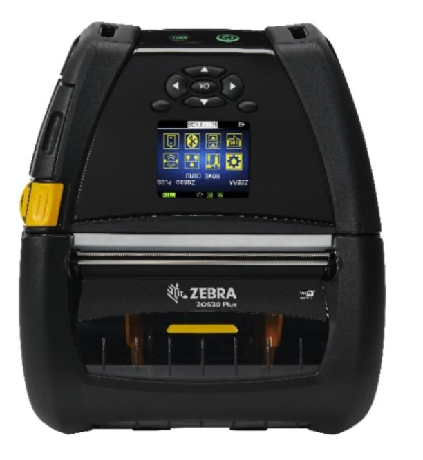 Zebra ZQ63-AUFAE14-00, ZQ630 Plus, 4"/104 mm kannettava mobiilitulostin, Mini-USB, RS232, Bluetooth (BLE), Shoulder strap, Belt clip