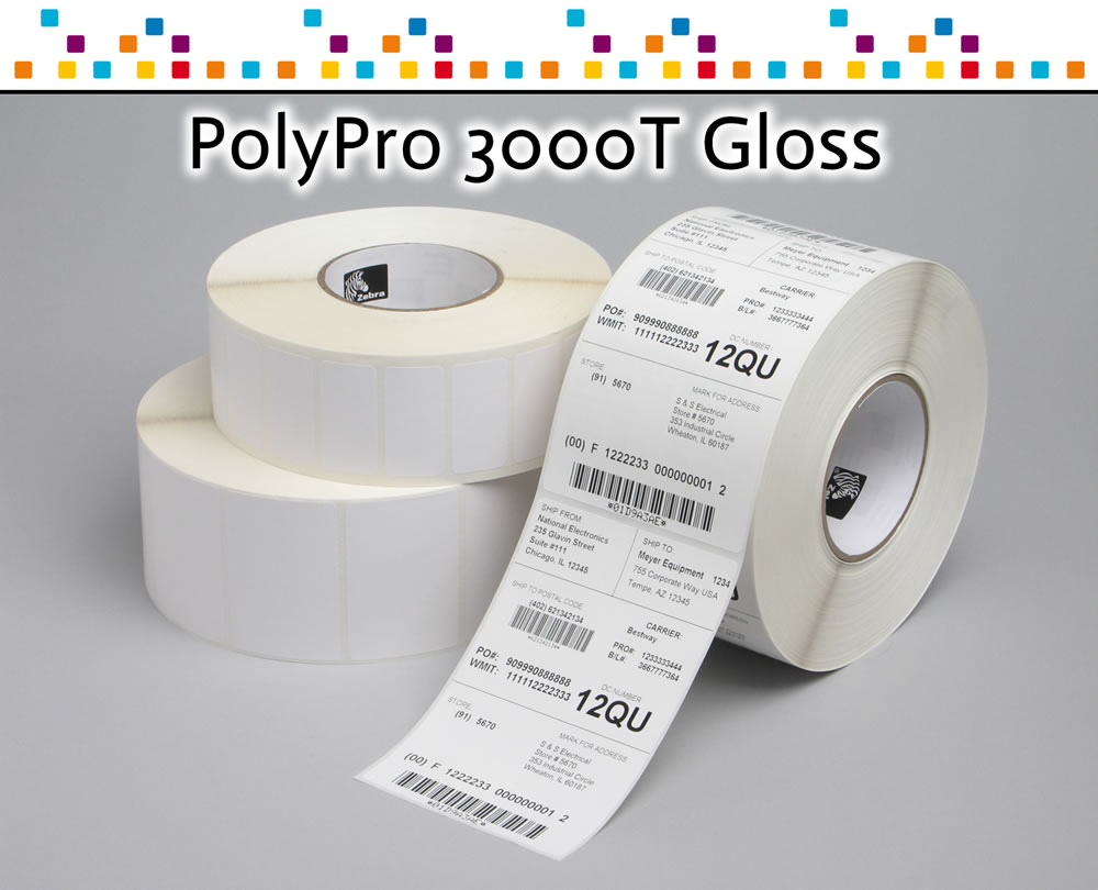 Zebra 3010793 - PolyPro 3000T Gloss, 102 mm x 51 mm, Thermal Transfer, Polypropylene, Core 25 mm Label - Image 2