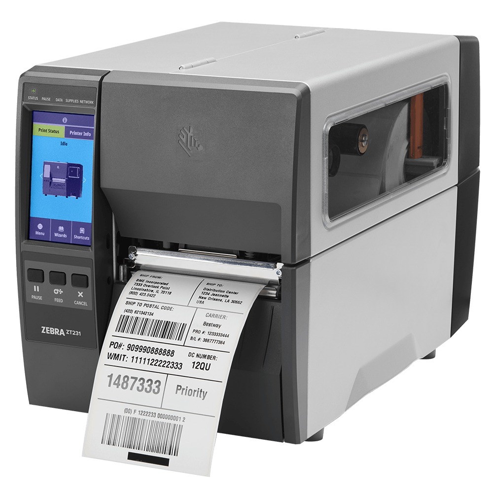 Zebra ZT23142-T1E000FZ – ZT231 4″ teollisuustarratulostin, TT/DT, 203 dpi, 104 mm, 305 mm/s, Peeler, 4,3″ kosketusnäyttö, Ethernet, USB, Serial, BTLE