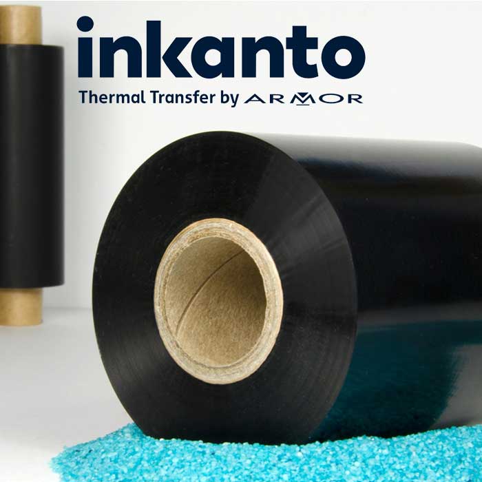Armor T83154IO, musta lämpösiirtovärinauha, 125 mm x 450 m, AWR8-teknologia, kestävä logistiikkaan ja teollisuuteen.