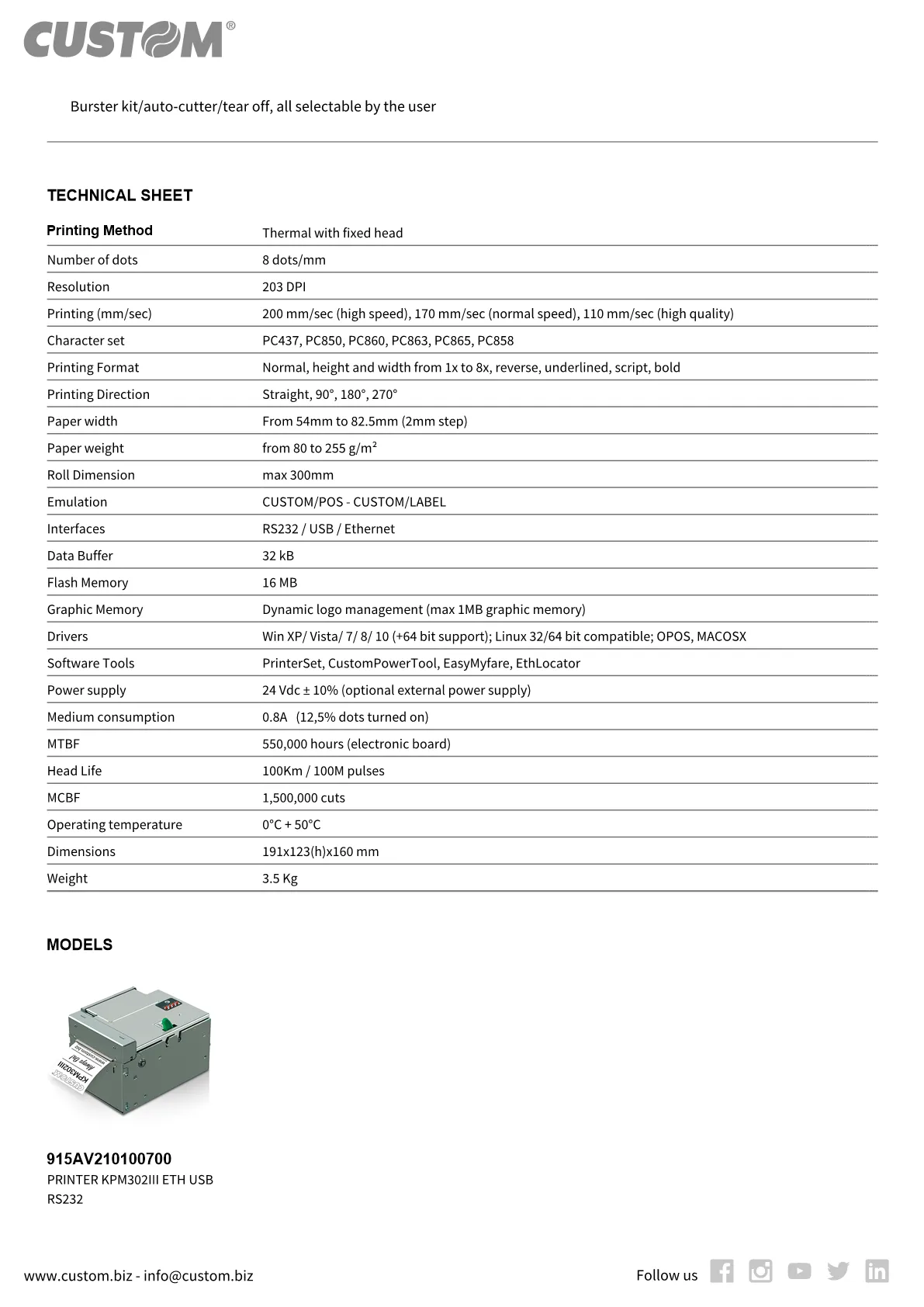 Custom 915AV210100700, PRINTER KPM302III ETH USB RS232 - Image 4