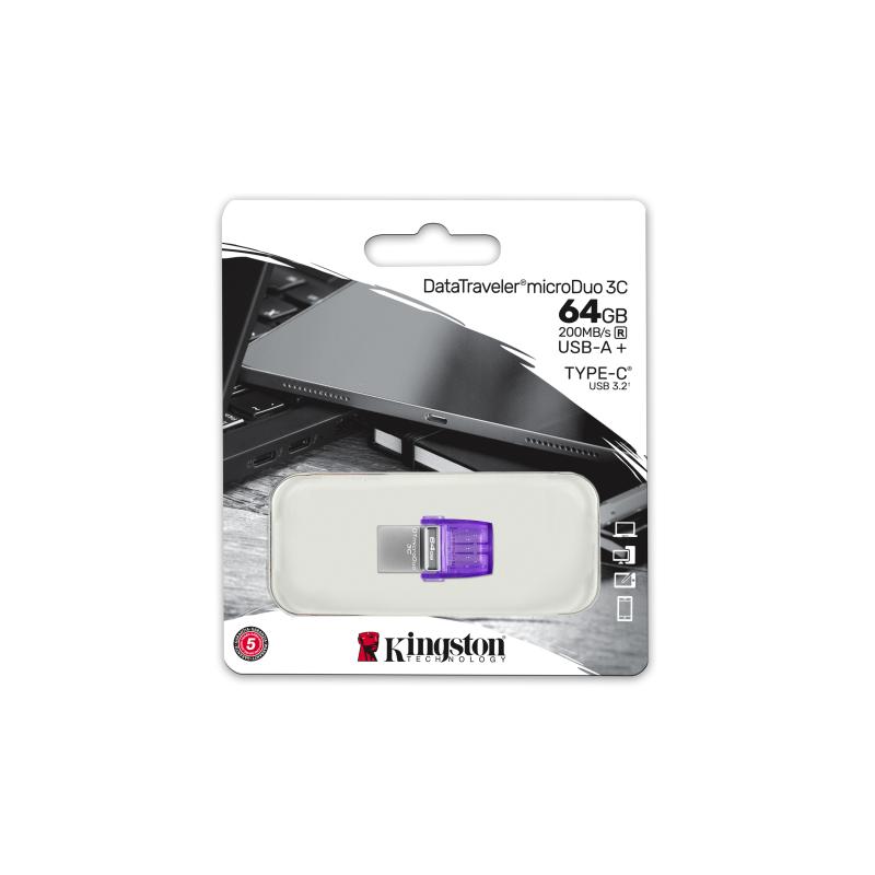 KINGSTON 64GB DATATRAVELER MICRODUO 3C 200MB/S DUAL USB-A + USB-C