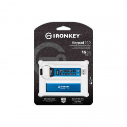 Kingston IKKP200/16GB, Technology IronKey Keypad 200 USB-muisti 16 GB USB A-tyyppi 3.2 Gen 1 (3.1 Gen 1) Sininen