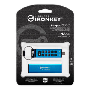 Kingston IKKP200C/16GB, Technology IronKey Keypad 200 USB-muisti 16 GB USB Type-C 3.2 Gen 1 (3.1 Gen 1) Sininen