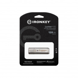 Kingston IKLP50/128GB, Technology IronKey Locker+ 50 USB-muisti 128 GB USB A-tyyppi 3.2 Gen 1 (3.1 Gen 1) Hopea