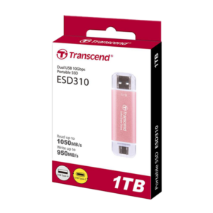 TRANSCEND TS1TESD310P, 1TB,USB EXTERNAL SSD, ESD310P, USB 10GBPS, TYPE C/A,PINK