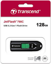 TRANSCEND TS128GJF790C, 128GB, USB3.2, PEN DRIVE, TYPE-C, CAPLESS, BLACK