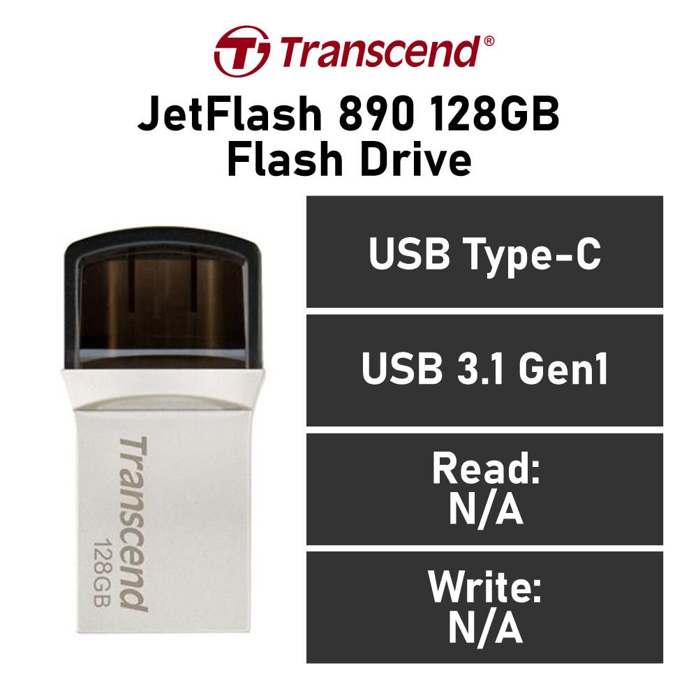 TRANSCEND TS128GJF890S, 128GB, USB3.1, PEN DRIVE, OTG, TYPE A&C, SILVER