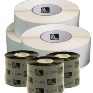 Zebra ZIPSHIPKIT1, 3 rolls Z-Select2000T labels 3006320 plus 3 rolls 2300wax desktop ribbons 02300GS11007 Complete labelling solution