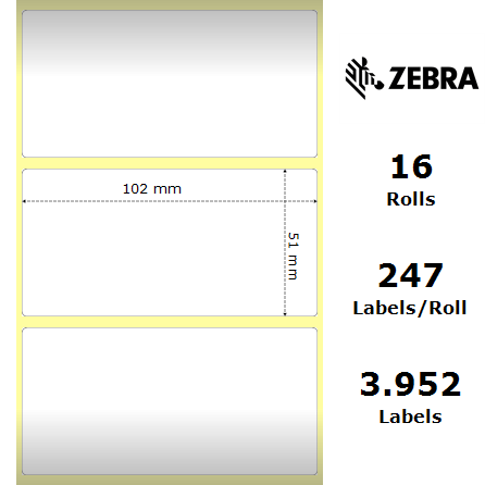 Zebra 3007189-T - Z-Perform 1000D, 38 mm x 13 mm, Direct Thermal, Uncoated Paper, Core 25 mm Label - Image 2