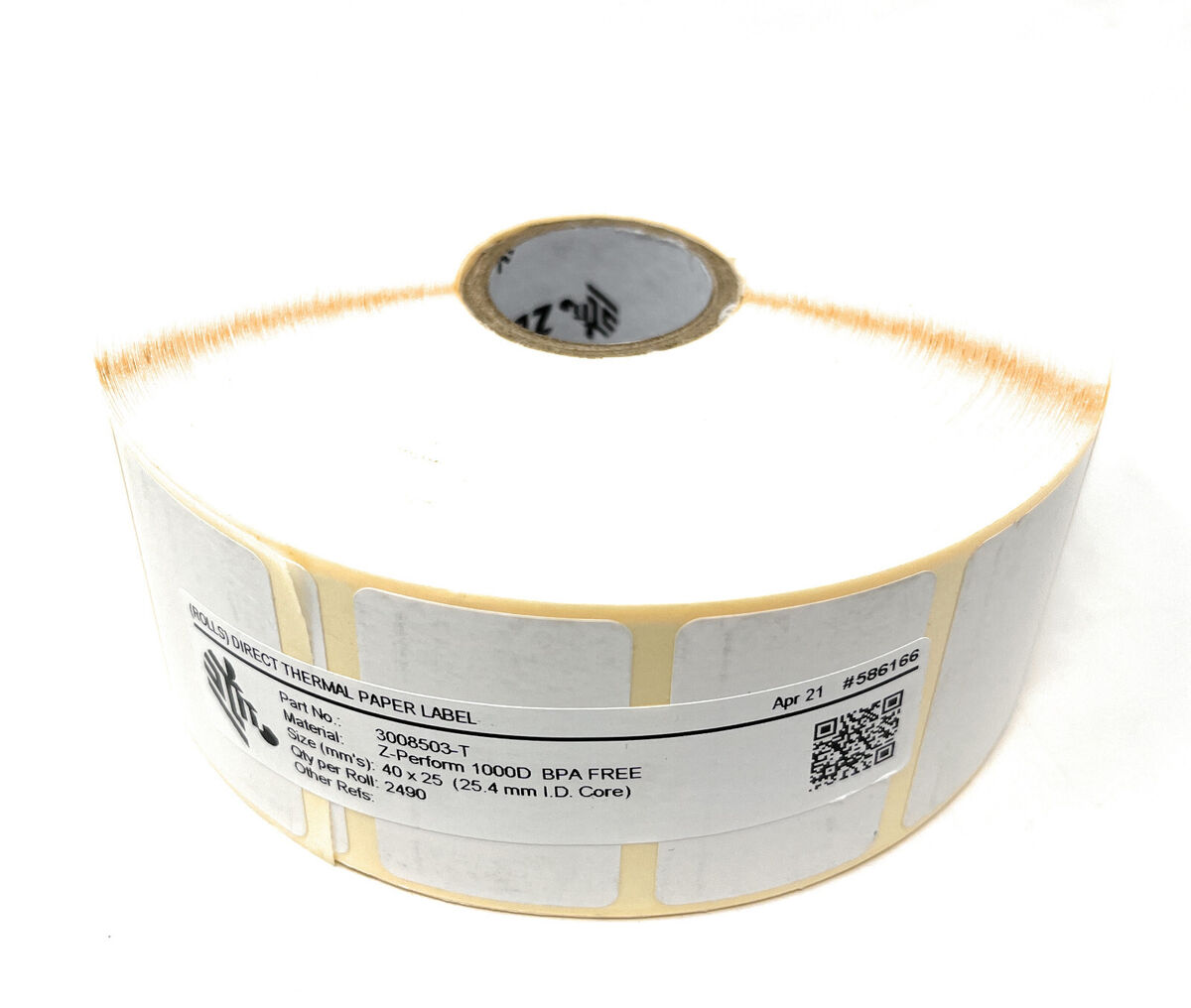 Zebra 3008503-T - Z-Perform 1000D, 40 mm x 25 mm, Direct Thermal, Uncoated Paper, Core 25 mm Label