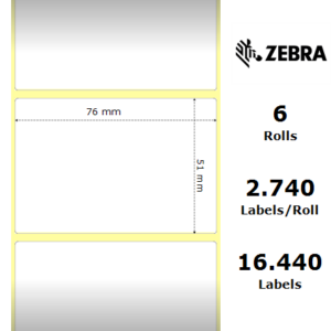 Zebra 66126 - 8000T All-Temp, 76 mm x 51 mm, Thermal Transfer, Matte Coated Paper, Core 76 mm Label