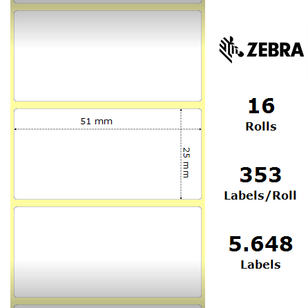 Zebra 3007146-T - Z-Perform 1000D, 65 mm x 35 mm, Direct Thermal, Uncoated Paper, Core 25 mm Label - Image 2