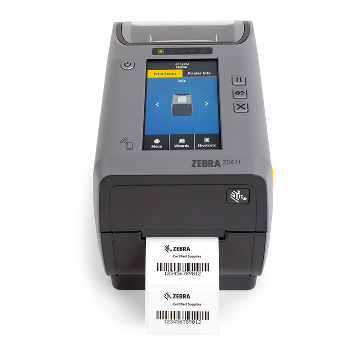 Zebra ZD6A122-T2EB02EZ - ZD611 Thermal Transfer Printer. 74M Color Touch LCD_ 203 dpi, USB, USB Host, Ethernet, 802.11ac, BT4, Cutter, EU and UK Cords, Swiss Font, EZPL