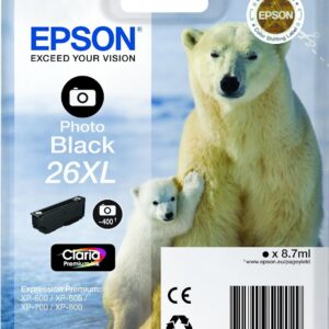 Epson C13T26314010, alkuperäinen 26XL, valokuvamusta, Karhu, värikasetti