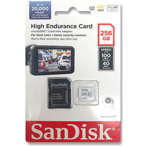 SANDISK 256GB High Endurance microSDHC Card with Adapter - for Dashcams home monitoring