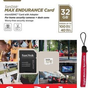 SANDISK 32GB MAX ENDURANCE microSDHC Card with Adapter 15 000 Hours