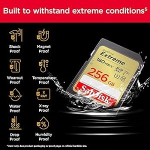 SANDISK SDSDXVV-256G-GNCIN, Extreme 256GB SDXC Card + 1 year RescuePRO Deluxe 180MB/s read 130MB/s write UHS-I C10 V30 U3