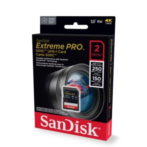SANDISK SDSDXXD-2T00-GN4IN, Extreme PRO SDXC UHS-I Card 2TB Up to 250MB/s read speed and 150MB/s write speed