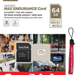 SANDISK SDSQQVR-064G-GN6IA, 64GB MAX ENDURANCE microSDHC Card with Adapter 30 000 Hours