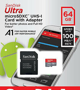 SANDISK Ultra 64GB microSDXC UHS-I Card Class10 100MB/s inkl. Adapter