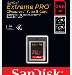 SANDISK SDCFE-256G-GN4NN, Extreme Pro 256GB CFexpress Card SDCFE 1700MB/s R 1200MB/s W 4x6