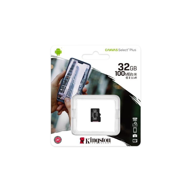 KINGSTON 32GB MICROSDHC CANVAS SELECT PLUS 100R SINGLE PACK W/O ADAPTER