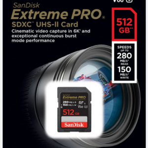 SANDISK SDSDXEP-512G-GN4IN, Extreme PRO 512GB V60 UHS-II SD card 280/150MB/s V60 C10 UHS-II