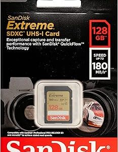 SANDISK SDSDXVA-128G-GNCIN, Extreme 128GB SDXC Card + 1 year RescuePRO Deluxe 180MB/s read 90MB/s write UHS-I C10 V30 U3