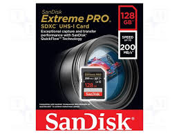 SANDISK SDSDXXD-128G-GN4IN, Extreme Pro SDXC 128GB Memory Card + 2 years RescuePRO Deluxe 200/s read 90MB/s C10 V30 UHS-I U3