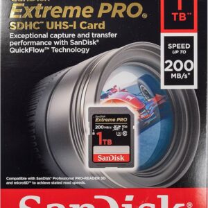 SANDISK SDSDXXD-1T00-GN4IN, Extreme Pro SDXC 1TB Memory Card + 2 years RescuePRO Deluxe 200/s read 140MB/s C10 V30 UHS-I U3