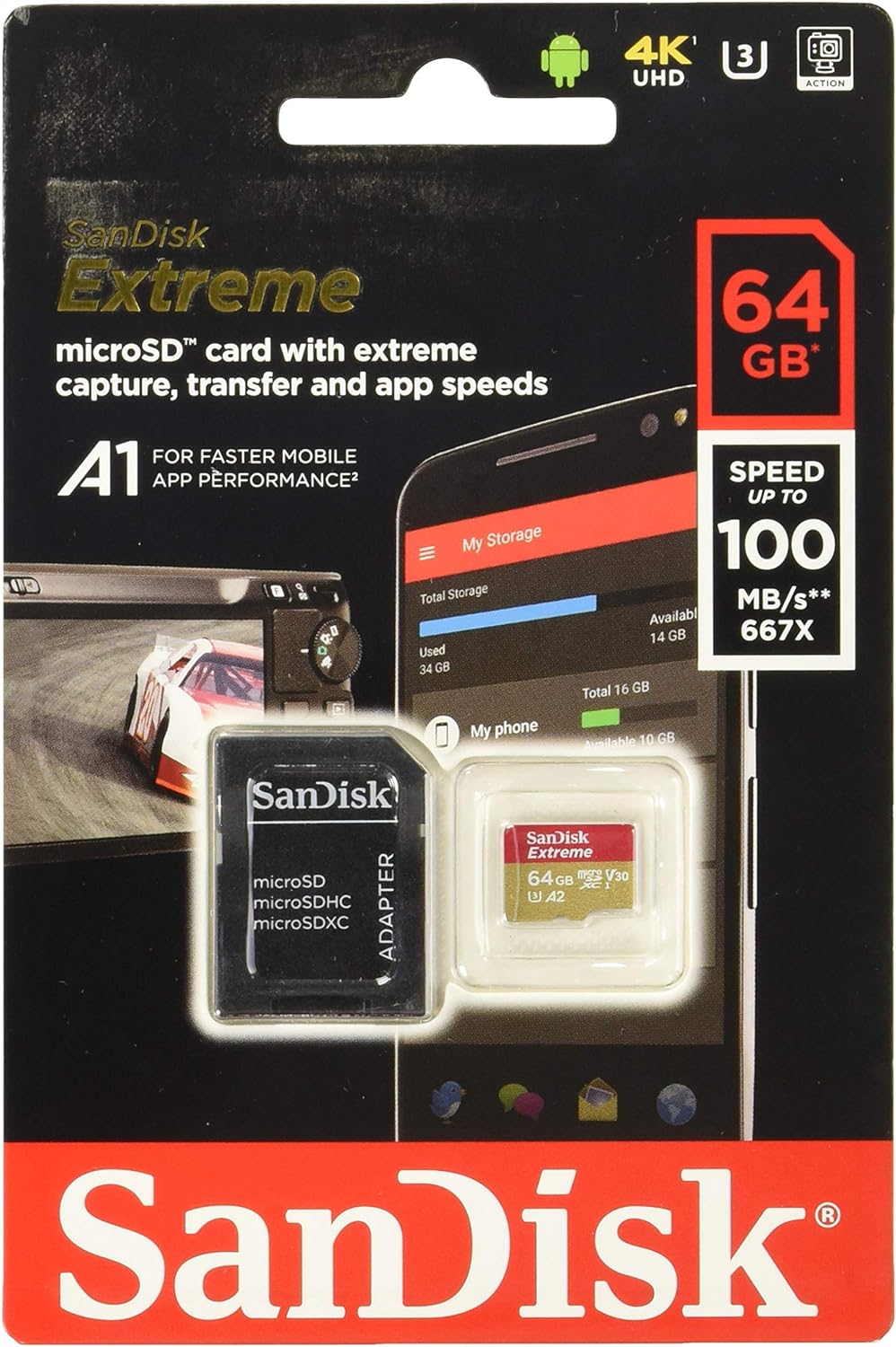 SANDISK Extreme microSDXC 64GB + SD Adapter + Rescue Pro Deluxe 160MB/s A2 C10 V30 UHS-I U3
