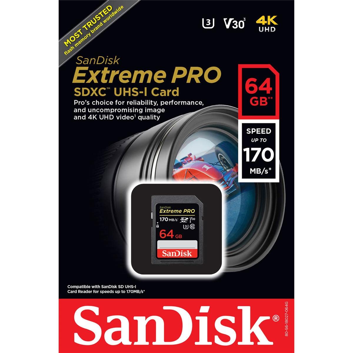 SANDISK Extreme SDSQXAH-064G-GN6AA, MicroSDXC 64GB for Action Cams and Drones + SD Adapter + 1 year RescuePRO Deluxe 170MB/s read 80MB/s write A2 UHS-I