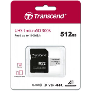 TRANSCEND TS512GUSD300S-A, MICROSDXC UHS3/V30 512GB W/ADAPTER