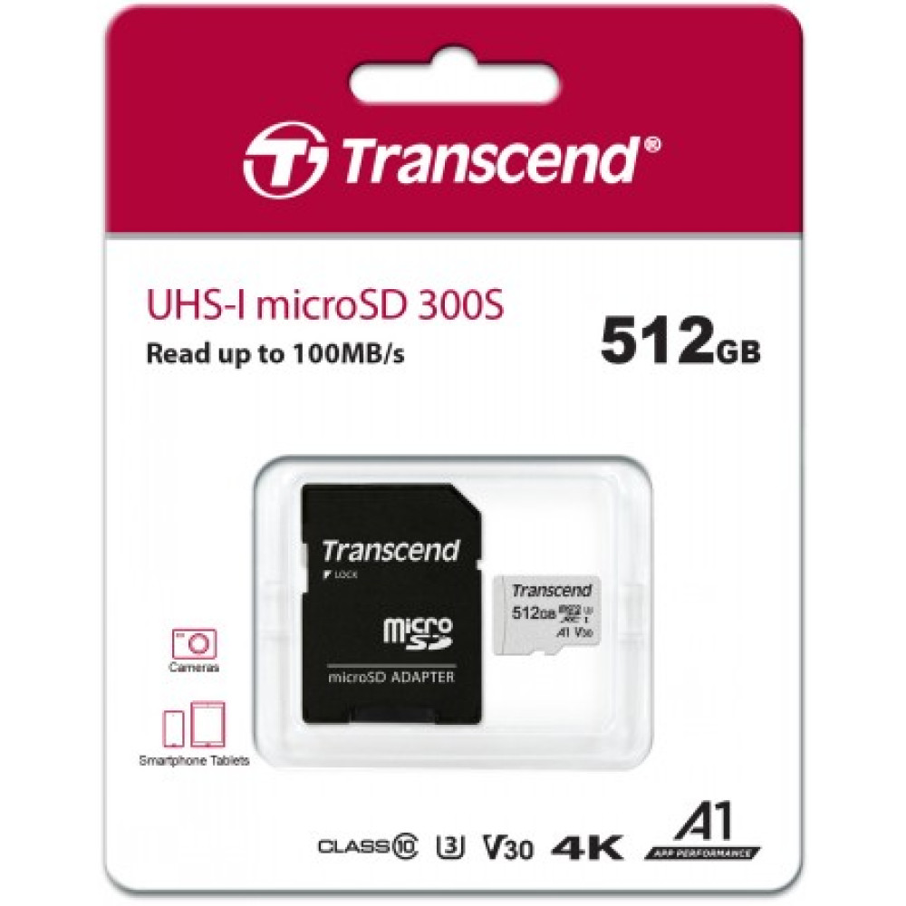 TRANSCEND TS512GUSD300S-A, MICROSDXC UHS3/V30 512GB W/ADAPTER
