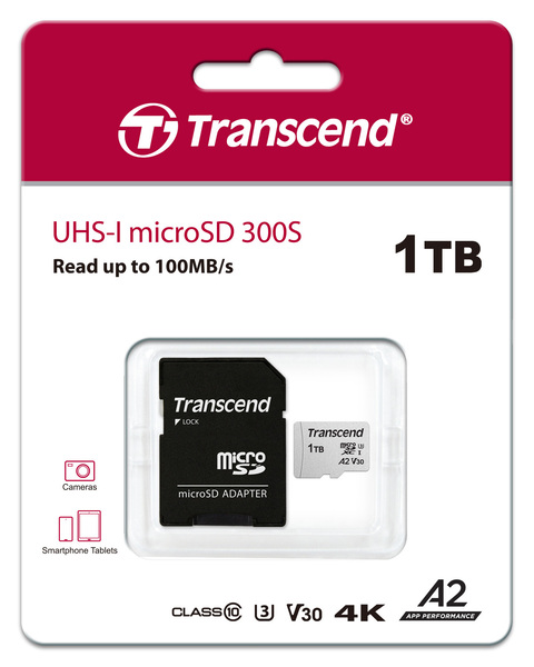 TRANSCEND TS1TUSD300S-A, 1TB MICROSD W/ ADAPTER UHS-I U3 A2