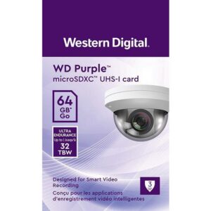 WD WDD064G1P0C, Purple 64GB Surveillance microSD XC Class - 10 UHS 1