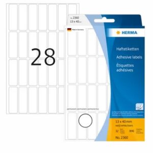 HERMA 2360, Pyöristettykulmainen Valkoinen Matta A4-tarra (13x40 mm), 896 tarraa / 32 arkkia