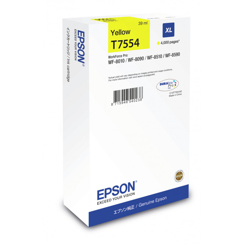 Epson C13T755440, Alkuperäinen T7554 Keltainen XL värikasetti, Ink Cartridge XL Yellow - Image 2