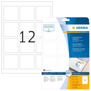 HERMA 10109, Neliö 60x60 mm, Valkoinen Irrotettava Tarra, 25 arkkia, 300 tarraa