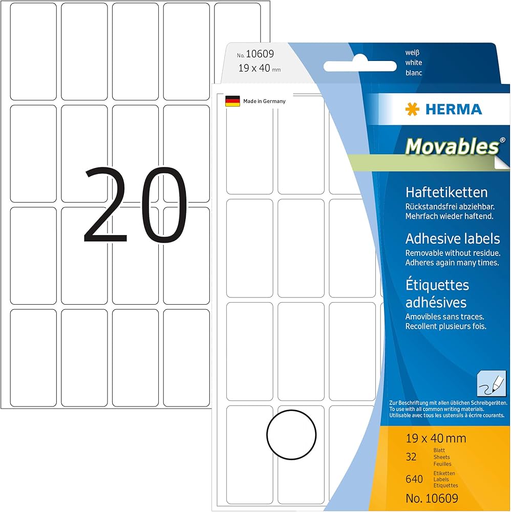 HERMA 10609, A4 Pyöristetyt Kulmat Vihreät Itseliimautuvat Tarrat 19 x 40 mm, 480 tarraa / 24 arkkia