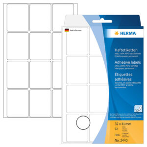 HERMA 2440, A4 Mattavalkoinen Monikäyttöinen Tarra 32 x 41 mm, 384 tarraa / 32 arkkia