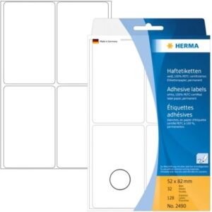 HERMA 2490, A4 Valkoinen Monikäyttöinen Tarra 52 x 82 mm, 128 tarraa / 32 arkkia