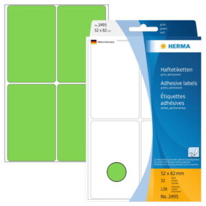 HERMA 2495, A4 Vihreä Monikäyttöinen Tarrapaketti, 52 x 82 mm, 128 tarraa / 32 arkkia