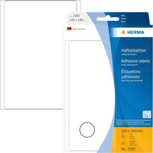HERMA 2580, A4 Valkoinen Monikäyttötarra 100 x 149 mm, 32 arkkia / 32 tarraa