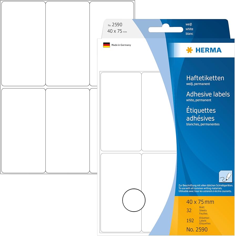 HERMA 2590, A4 Muotoiset Vihreät Monikäyttöiset Tarrat 40 x 75 mm, 192 tarraa / 32 arkkia