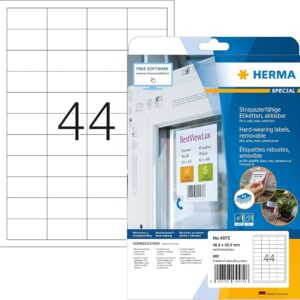 HERMA 4572, Valkoinen Mattapintainen Kalvotarra, A4 48,3 x 25,4 mm, 880 tarraa / 20 arkkia