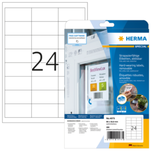 HERMA 4573, A4 Valkoinen Mattapintainen Kalvotarra 66 x 33,8 mm, 480 tarraa / 20 arkkia