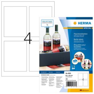 HERMA 4603, Kiiltävä Valkoinen A4-tarra 90 x 120 mm, 160 tarraa / 40 arkkia