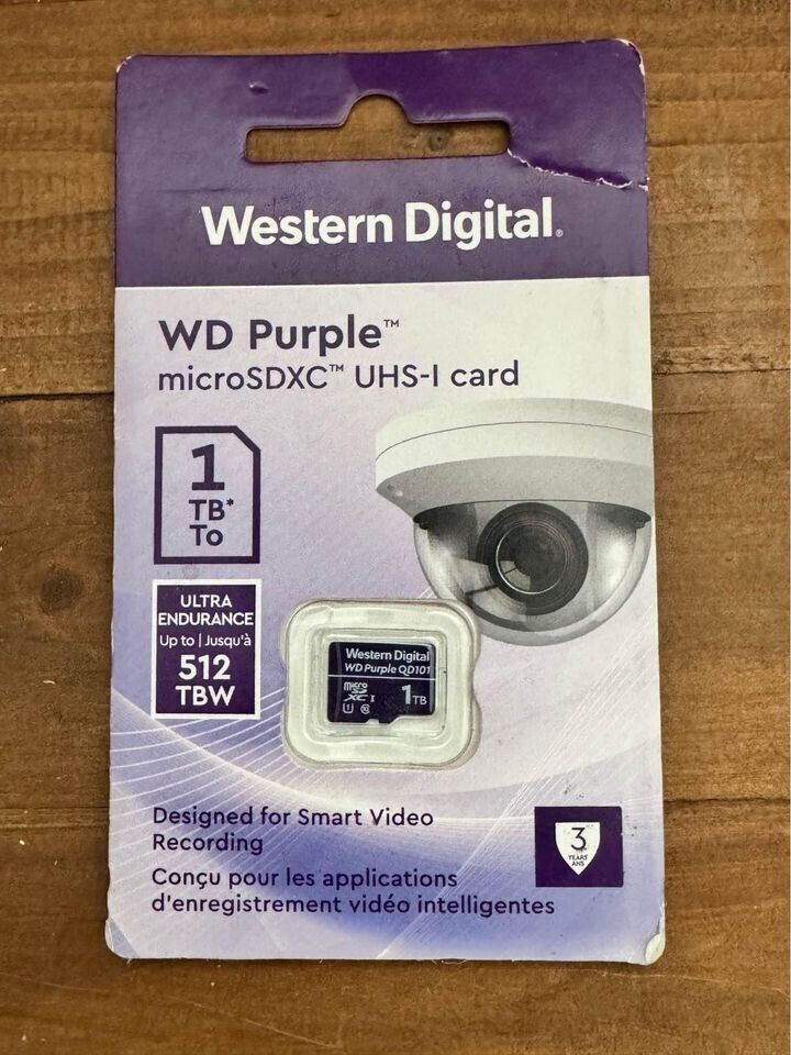 WD WDD100T1P0C-85AEL0, Purple 1TB Surveillance microSD XC Class - 10 UHS 1